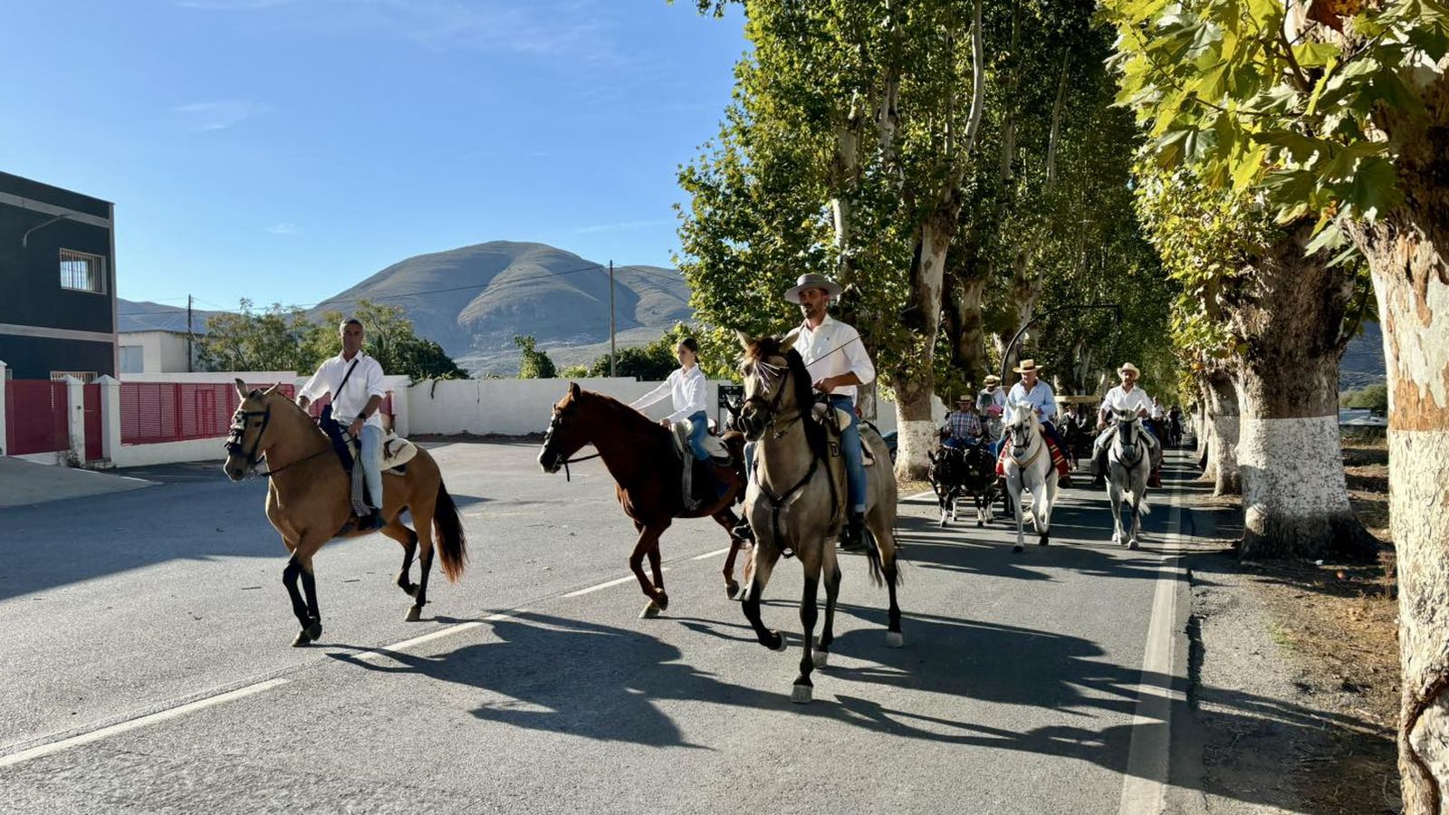 Momento de la ruta con centenares de caballistas acompañando a la carreta con la imagen.