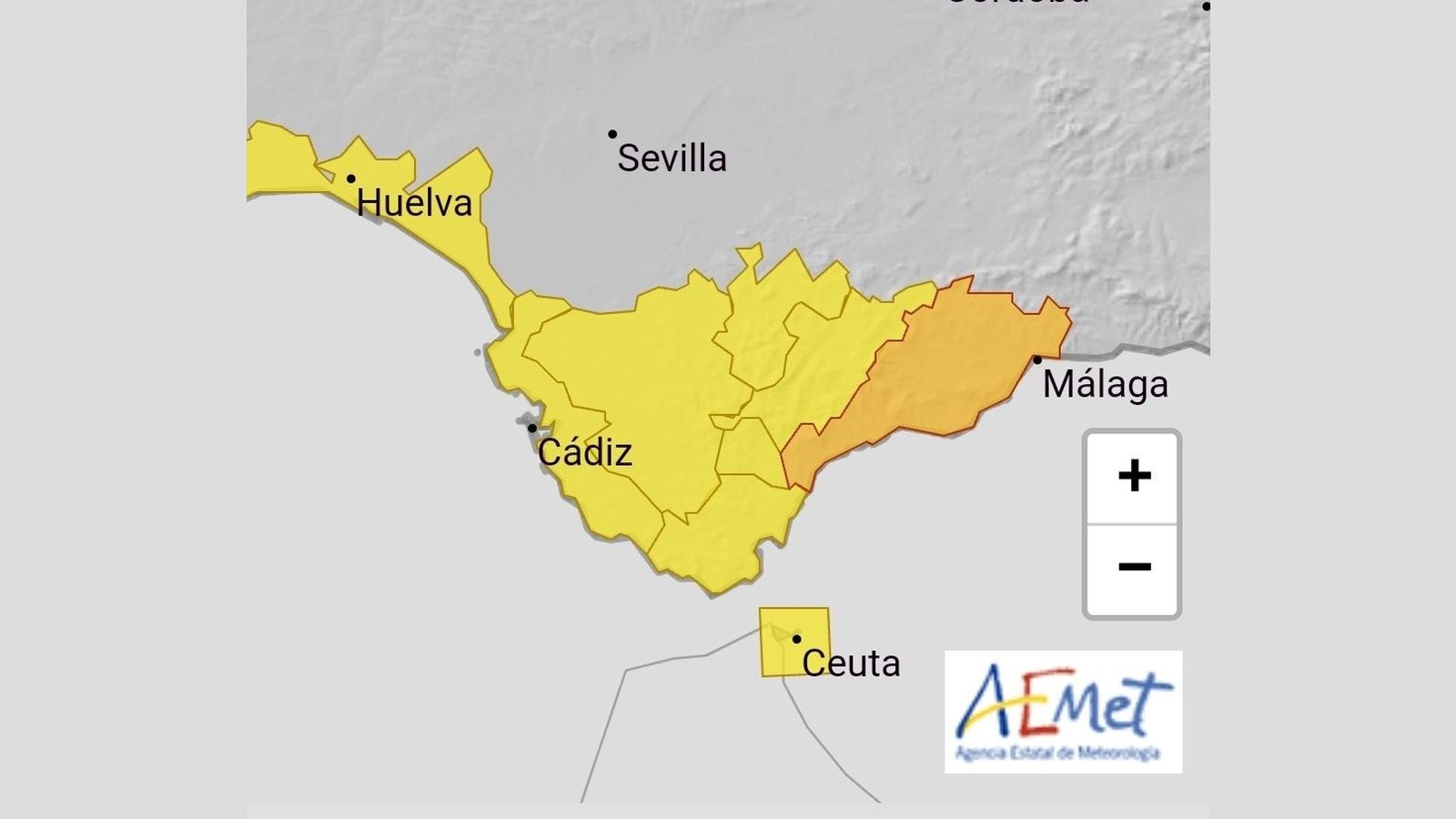 Aviso amarillo por fuertes lluvias en el Campo de Gibraltar durante el Día de Andalucía.