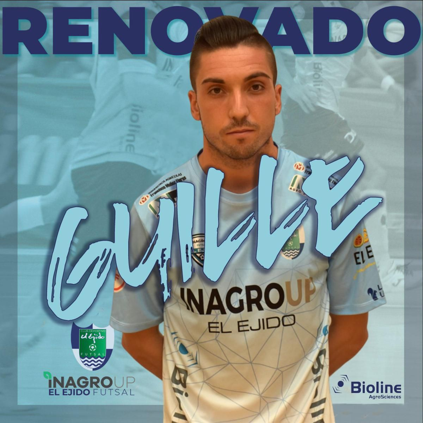 Cartel con el que El Ejido Futsal anunciaba la renovación de su capitán Guille.