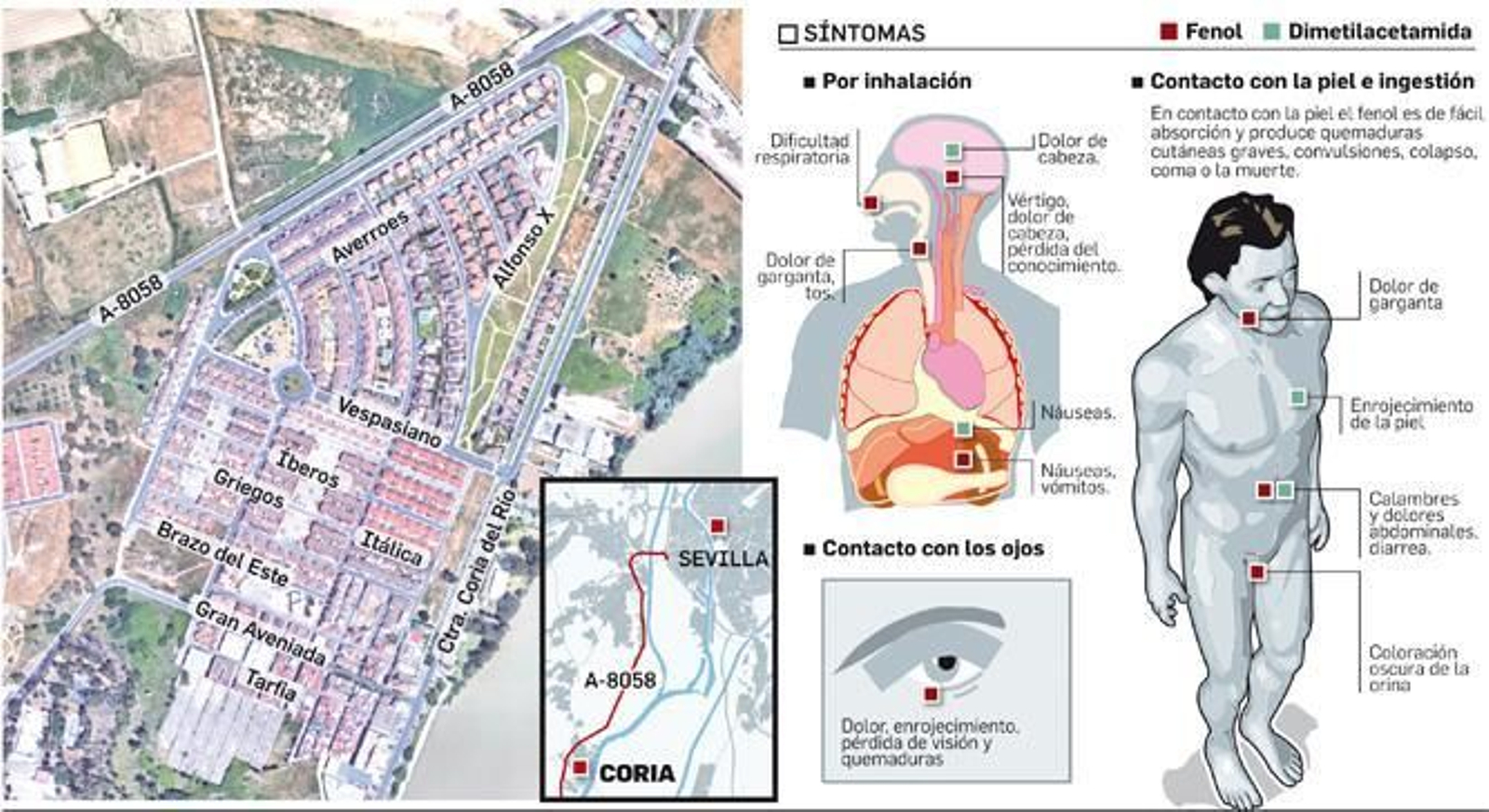 Localización de la zona afectada y sustancias vertidas