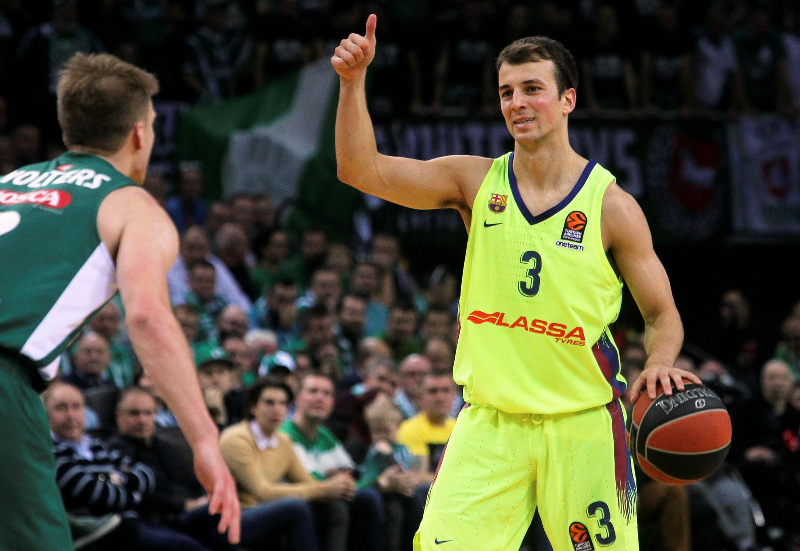 Kevin Pangos, en acción durante el partido de Euroliga de la pasada campaña del Barcelona en Kaunas.