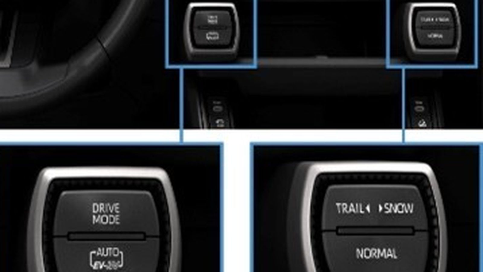 Justo debajo de los aireadores centrales, donde antes estaban los controles de la climatización, se sítúan los de los modos de conducción, así como el E-Four Trail que fija la relación de par entre los dos ejes e integra el control del frenado y la potencia.