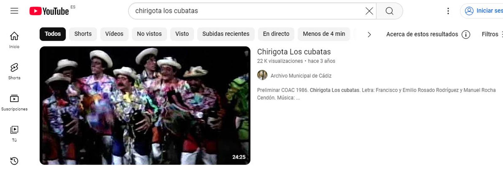 Captura de pantalla del video de 'Los cubatas' en el canal de Youtube del Archivo Histórico Municipal.