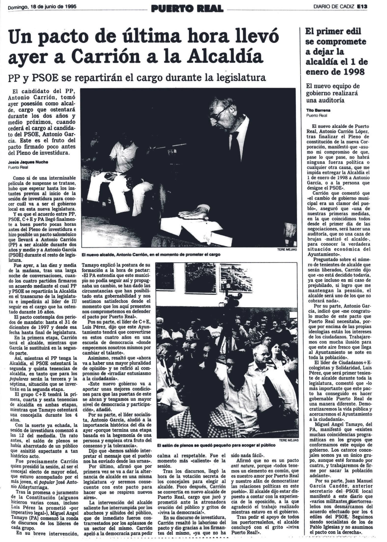 Página de Diario de Cádiz del domingo 18 de junio de 1995. Página de Diario de Cádiz del domingo 18 de junio de 1995.