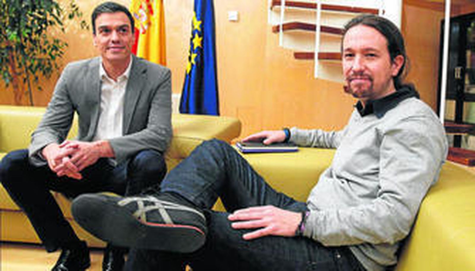Pedro Sánchez y Pablo Iglesias en la reunión que celebraron a principios de febrero en el Congreso de los Diputados.