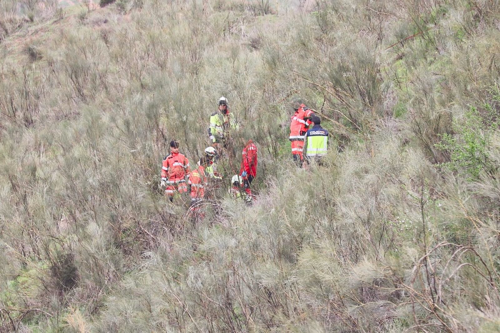 Agentes de Homicidios de la Guardia Civil y Bomberos, en la zona en la que ha aparecido el cadáver