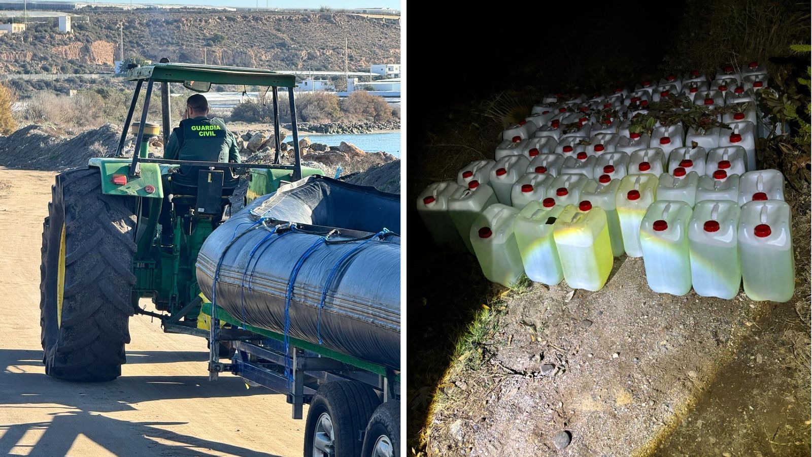 Operaciones recientes en Adra con la incautación de petacas, embarcaciones y un tractor