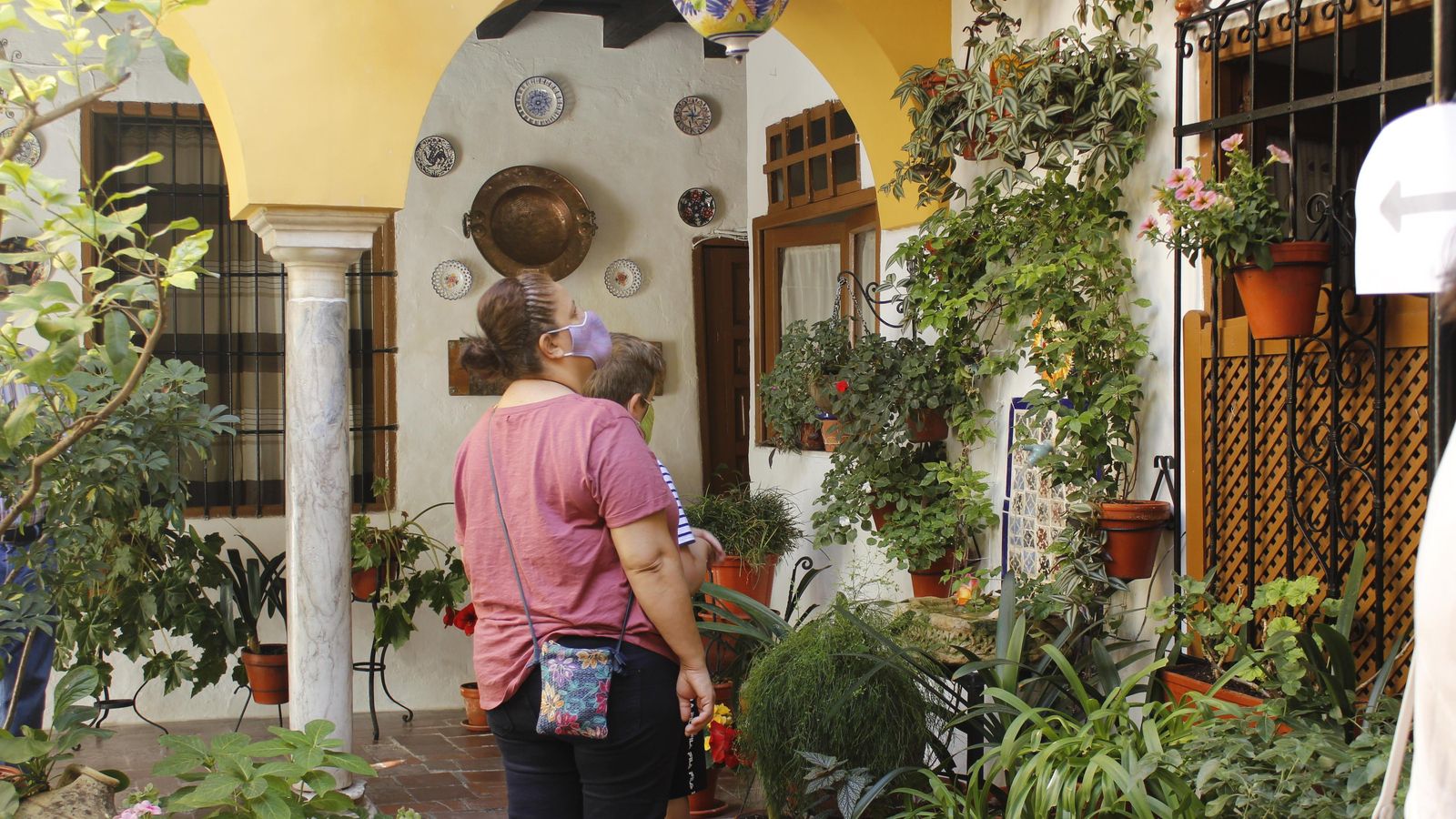 Varios visitantes observan las plantas del patio de Duque de la Victoria, 3.