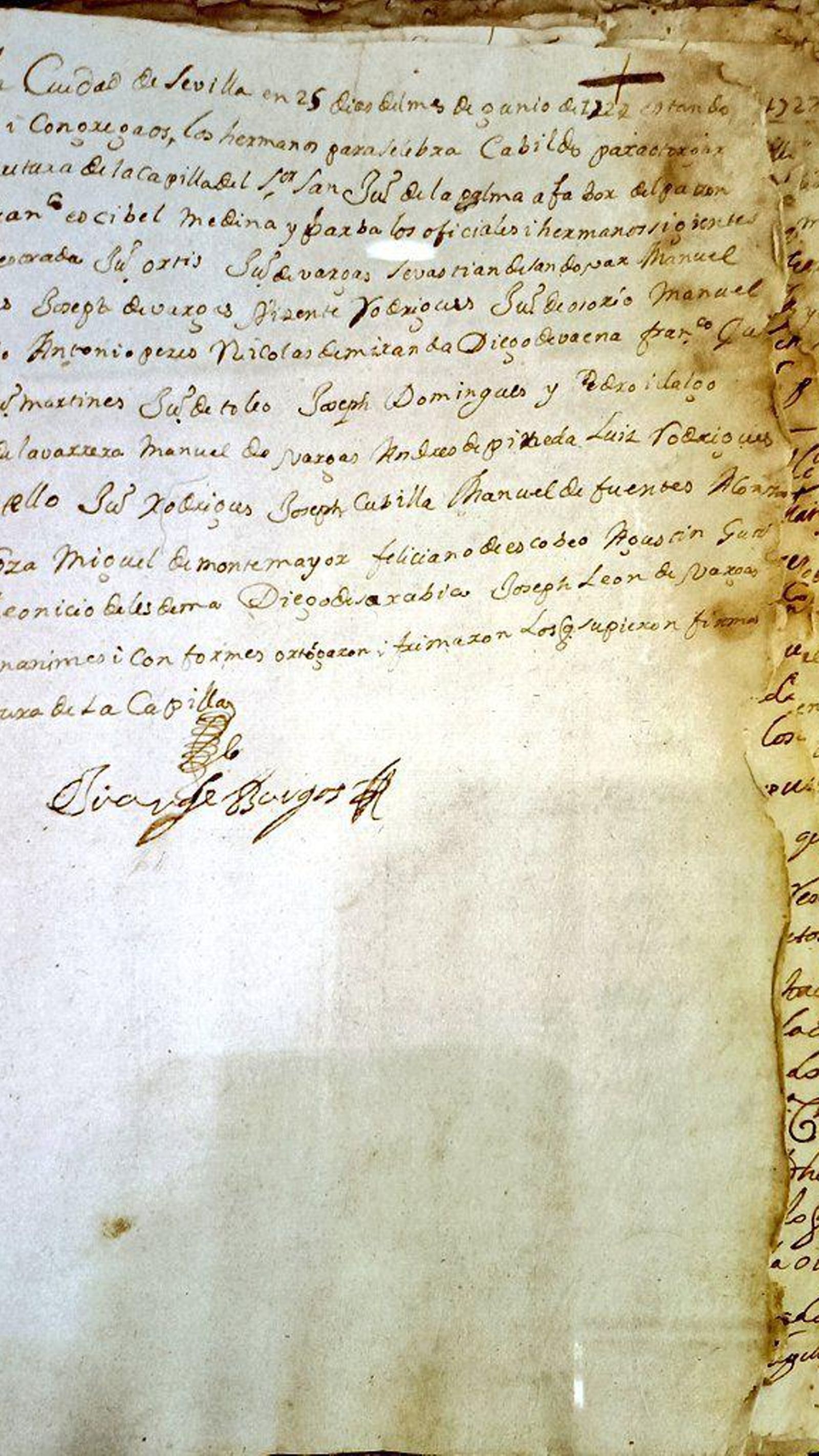 Firma de cesión de la capilla de los Esquivel a la Amargura