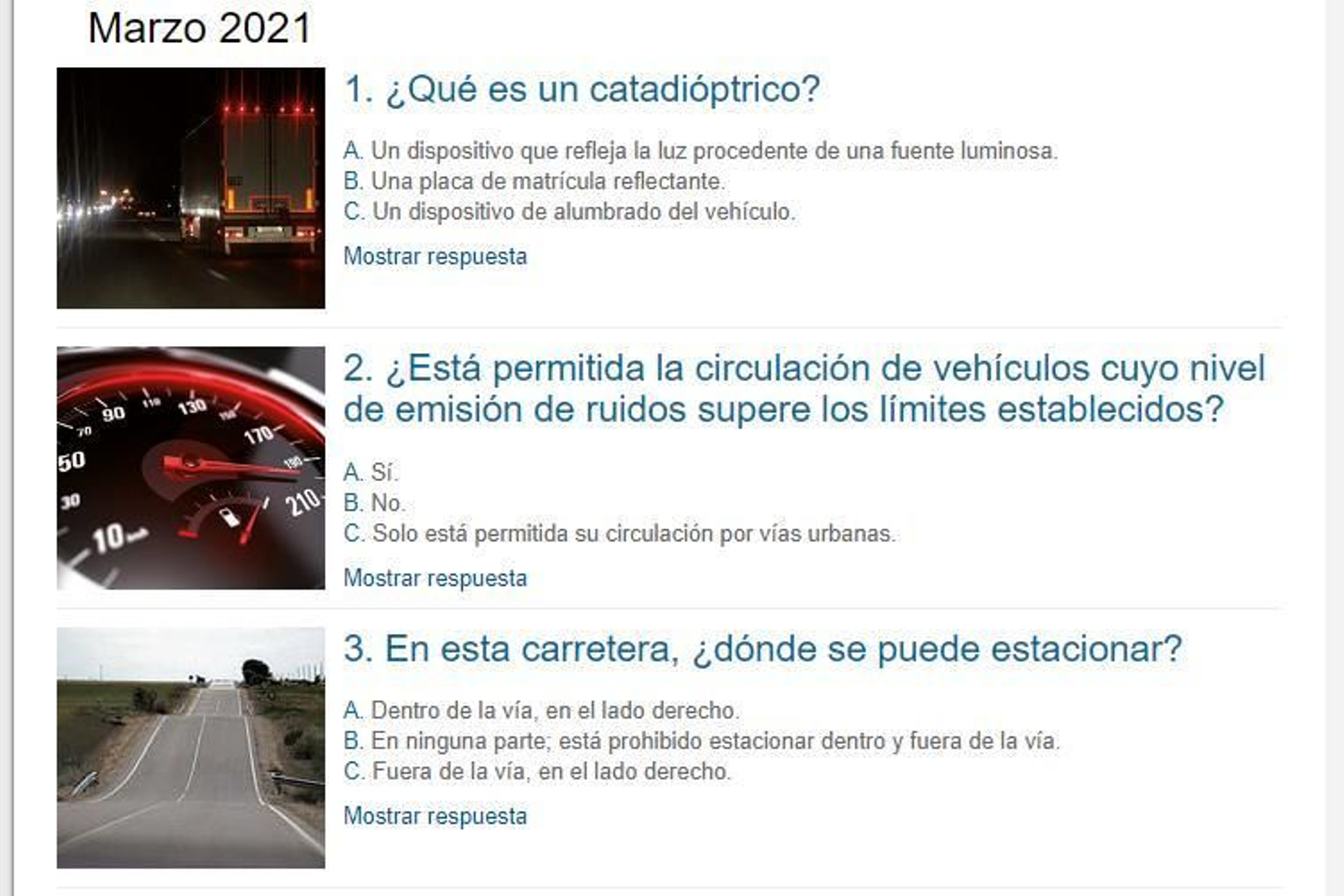 Una captura de los test de la DGT