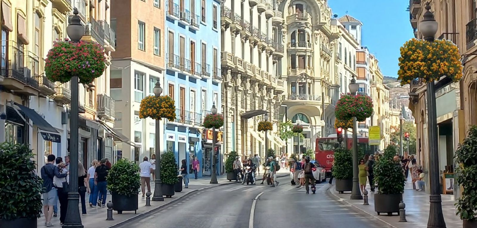 Recreación de cómo serán los maceteros de las farolas en Reyes Católicos.