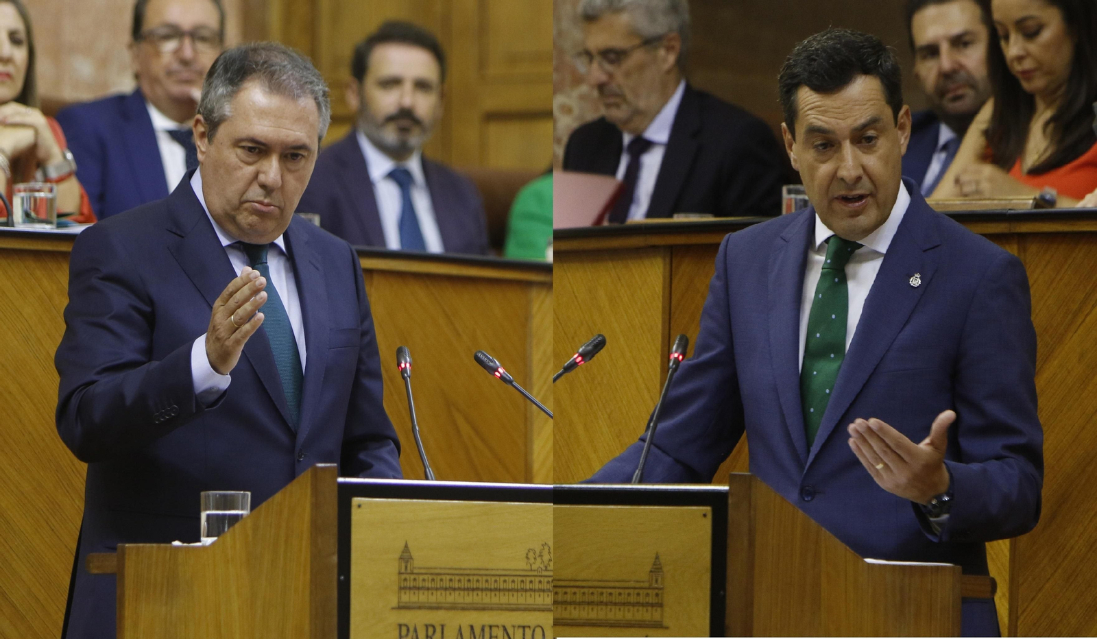 Juan Espadas y Juanma Moreno durante el debate de investidura.