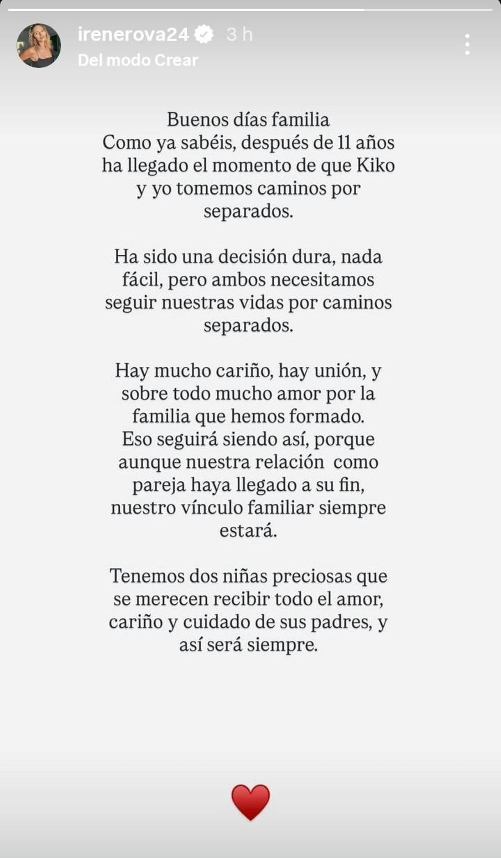 La 'story' que ha compartido Irene Rosales tras la ruptura con Kiko Rivera.
