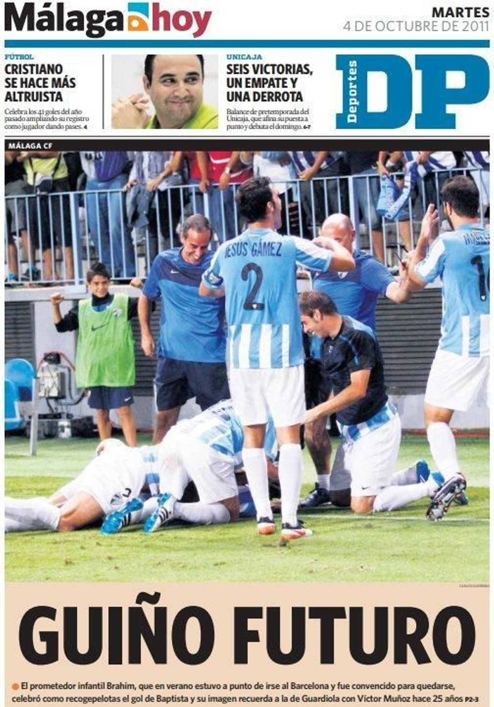 Brahim celebrando la chilena de Baptista al Getafe.