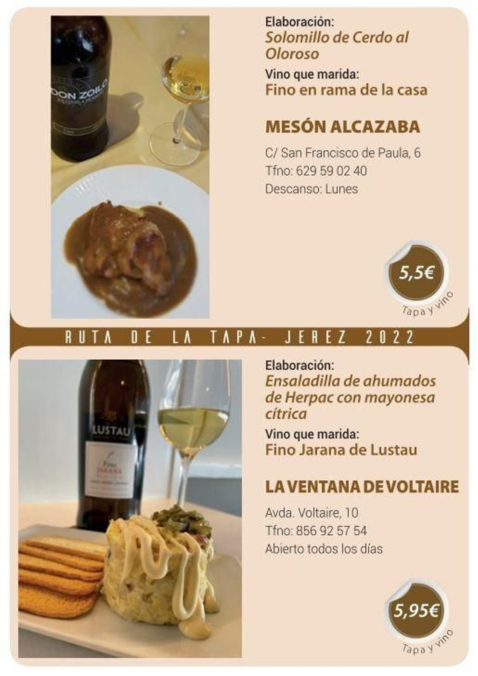 Ruta de la Tapa 'DesTapa Jerez': establecimientos, tapas maridadas y precios