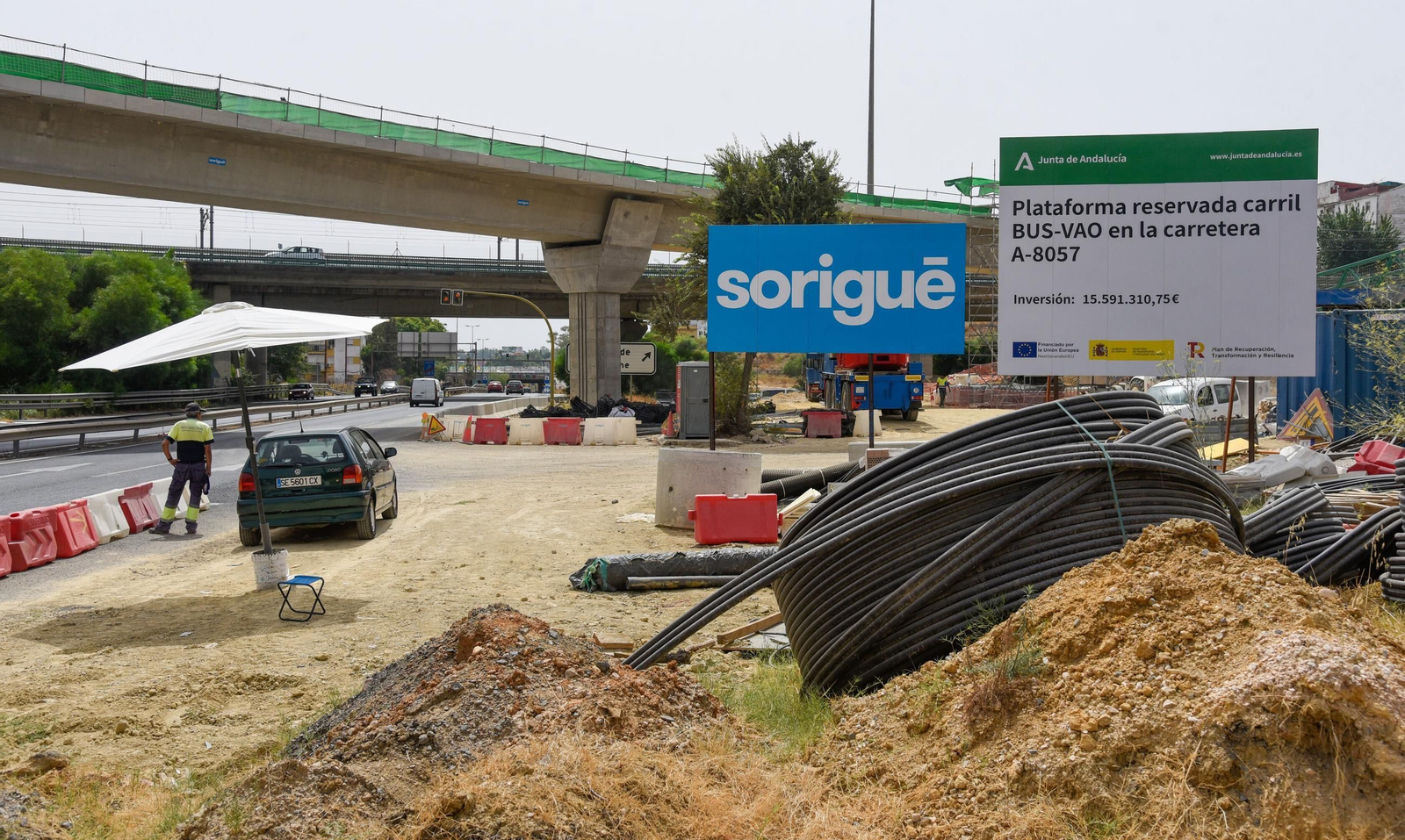 Así están las obras del carril Bus VAO del Aljarafe central