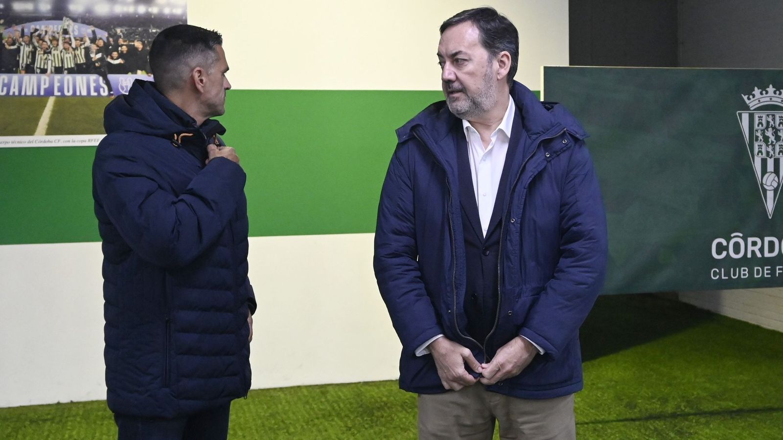 Juanito y Monterrubio, los responsables deportivos del Córdoba CF, en El Arcángel.
