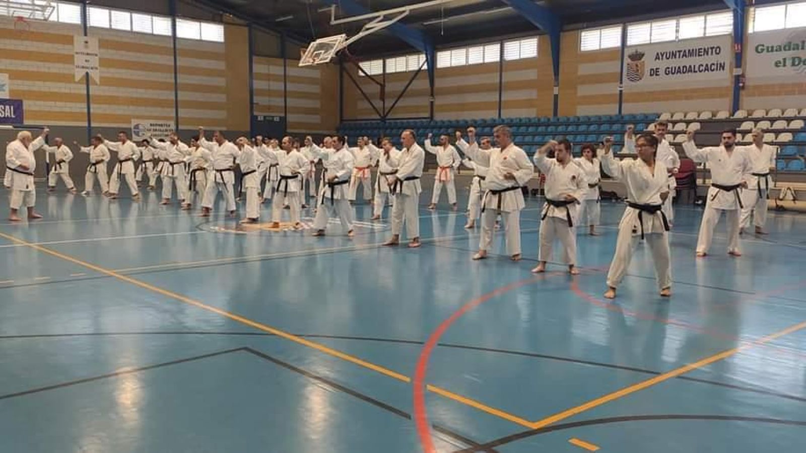 Los alumnos, realizando una serie de katas.