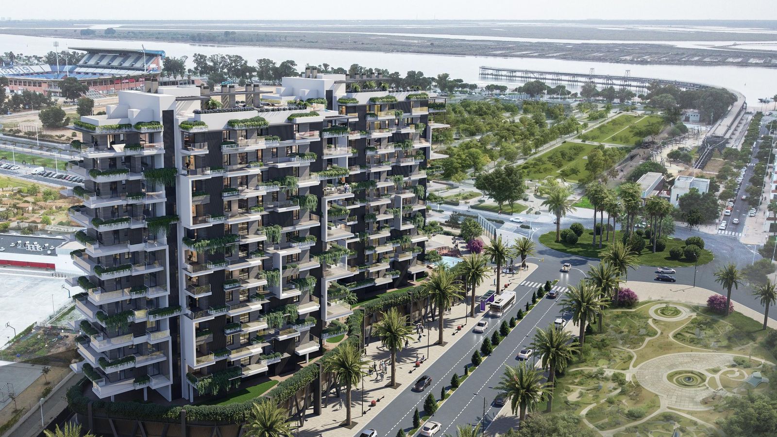 Recreación del proyecto con vistas a la ría.