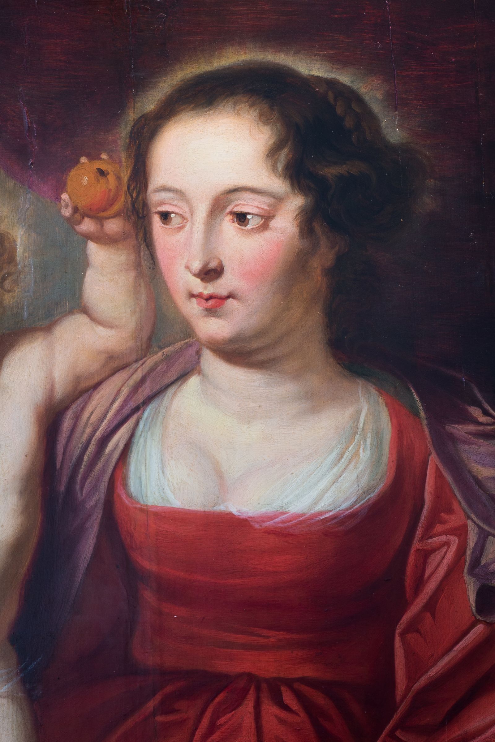 Cara de la Virgen perteneciente a la obra atribuida al taller de Rubens.