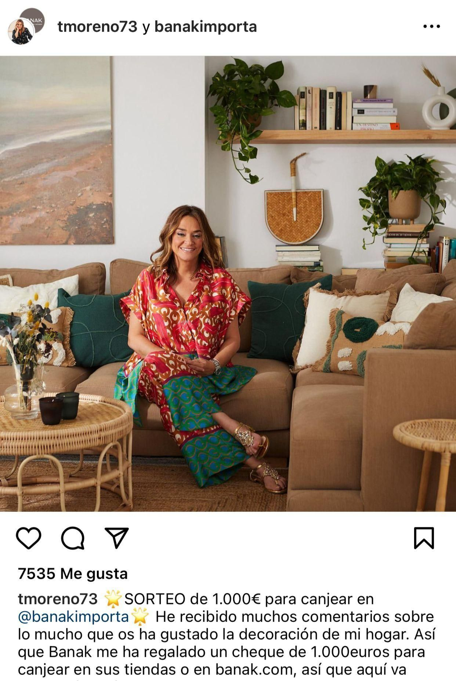 Publicación de Toñi Moreno en su perfil de Instagram.