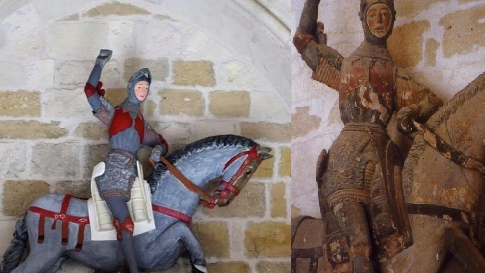 La estatua, antes y después.