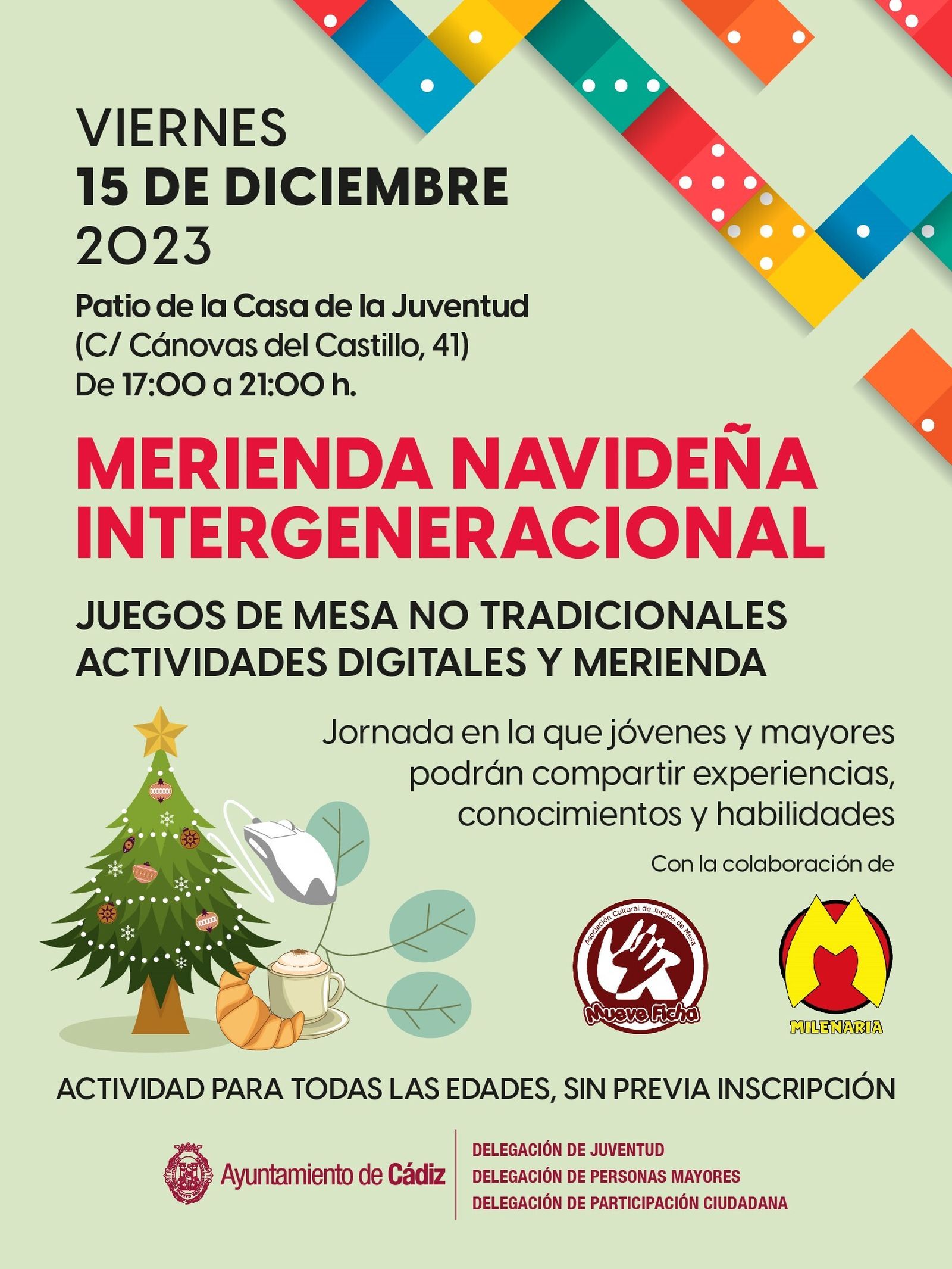 Cartel de la primera merienda navideña intergeneracional en Cádiz.