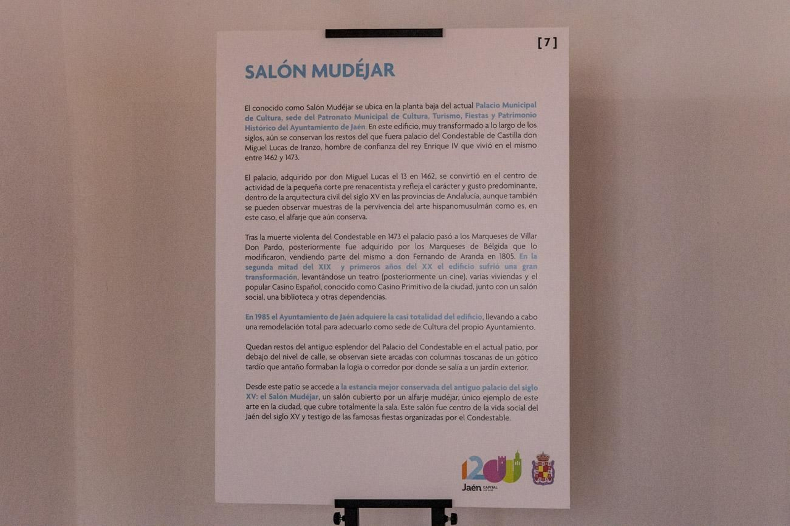 Reapertura del Salón Mudéjar tras su restauración, coincidiendo con la inauguración de la exposición 'Jaén: 825-2025' conmemorativa del 1.200 aniversario