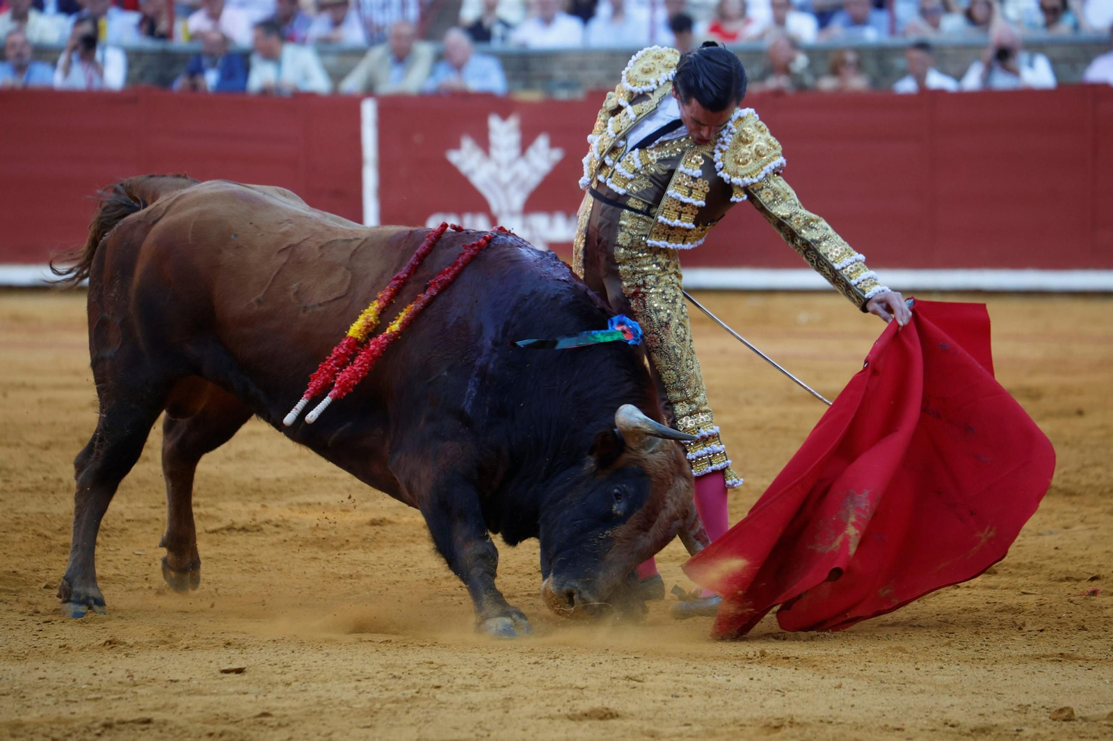 Manuel Román, Juan Ortega y Roca Rey, en la plaza de toros de Córdoba