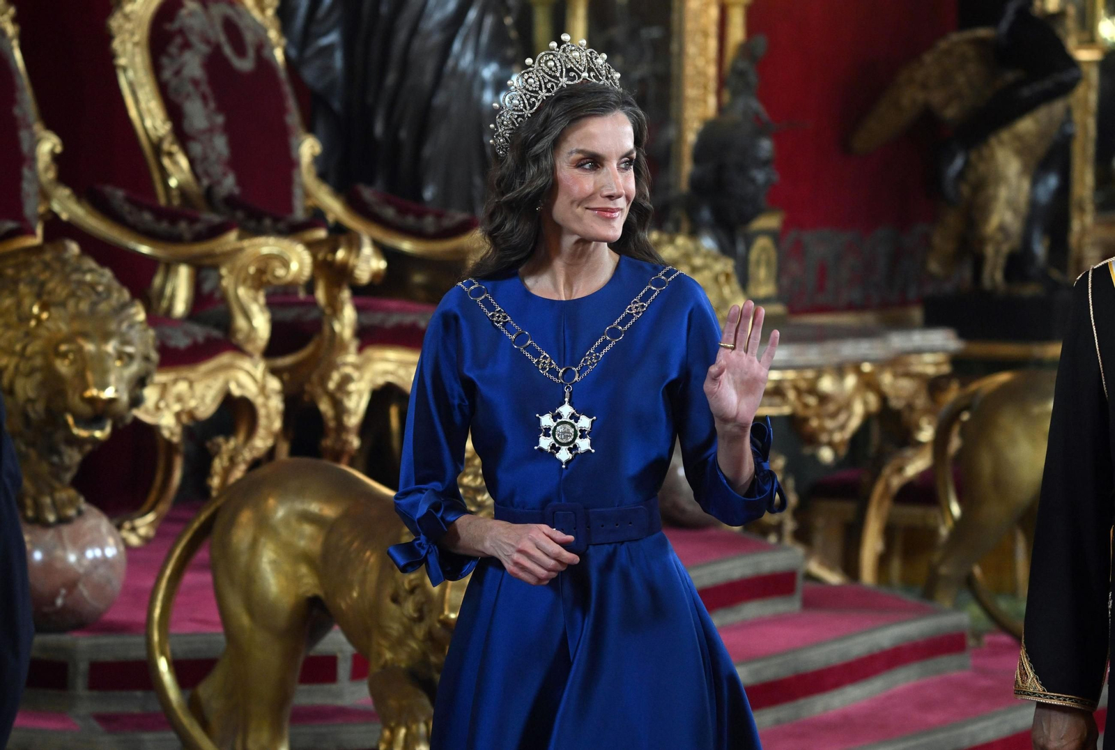 Doña Letizia en la recepción en el Palacio Real del sultán de Omán
