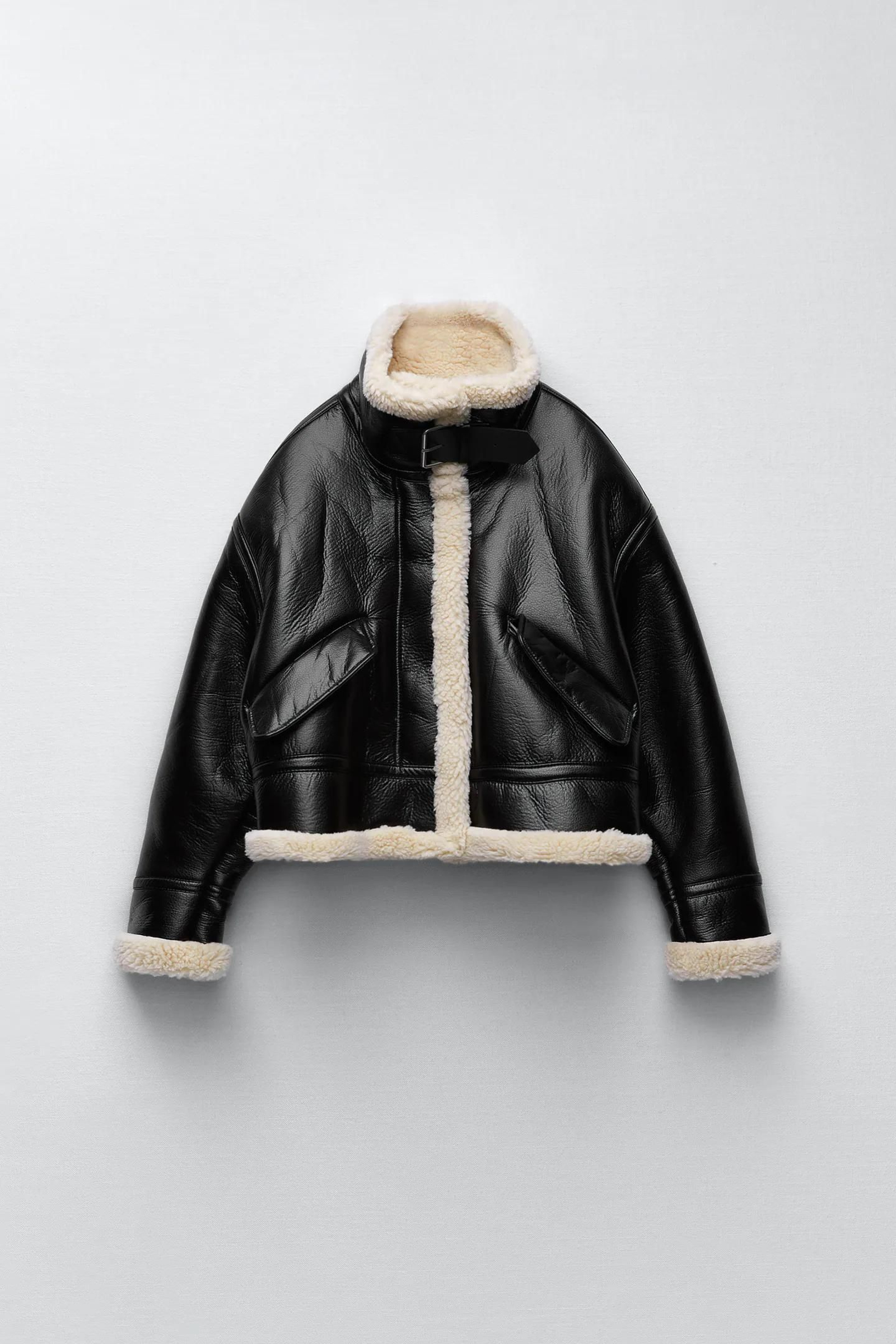 Cazadora doble faz de Zara con efecto borreguito.