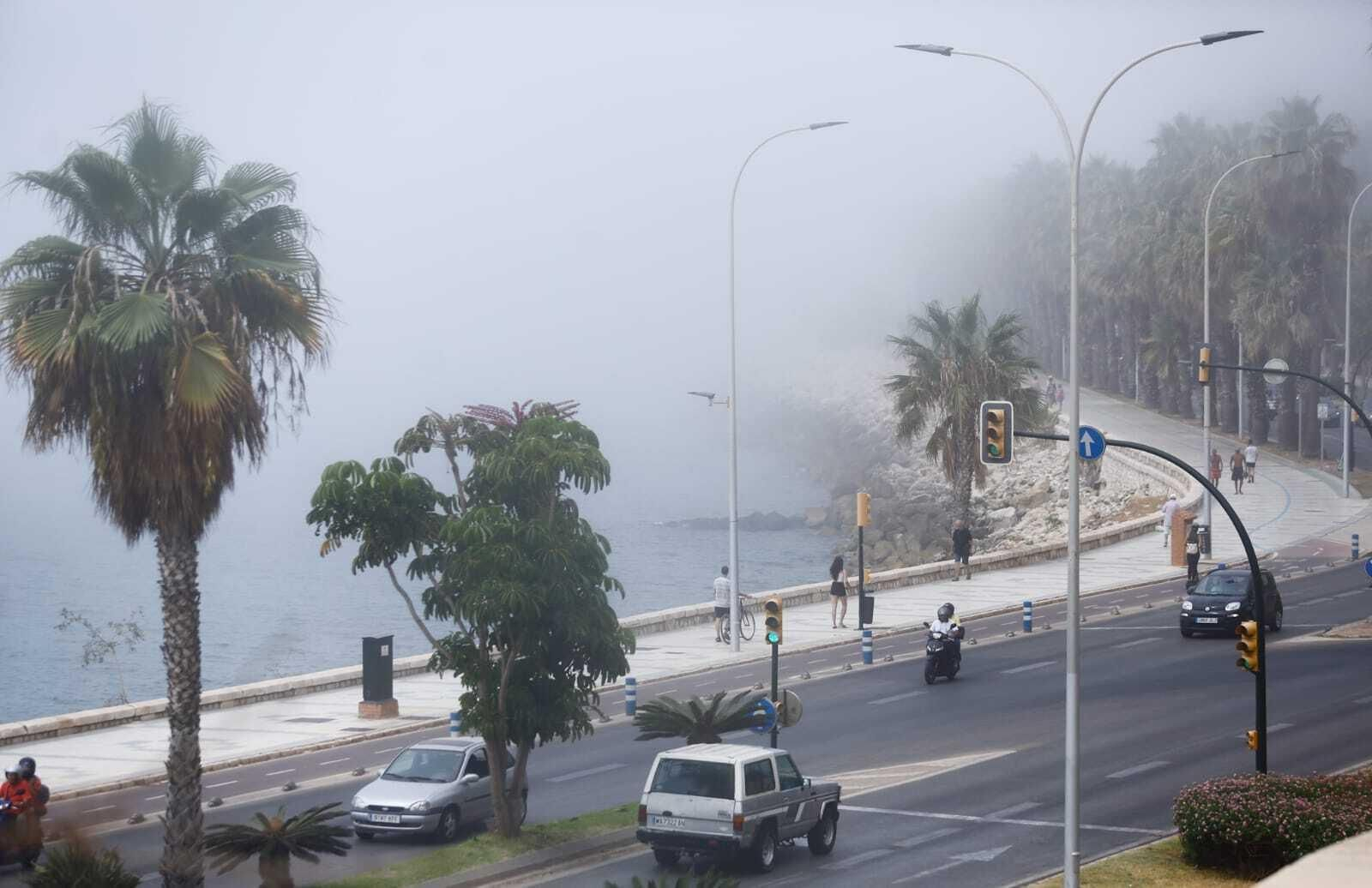Fotos del taró que sume a Málaga bajo una densa niebla este lunes
