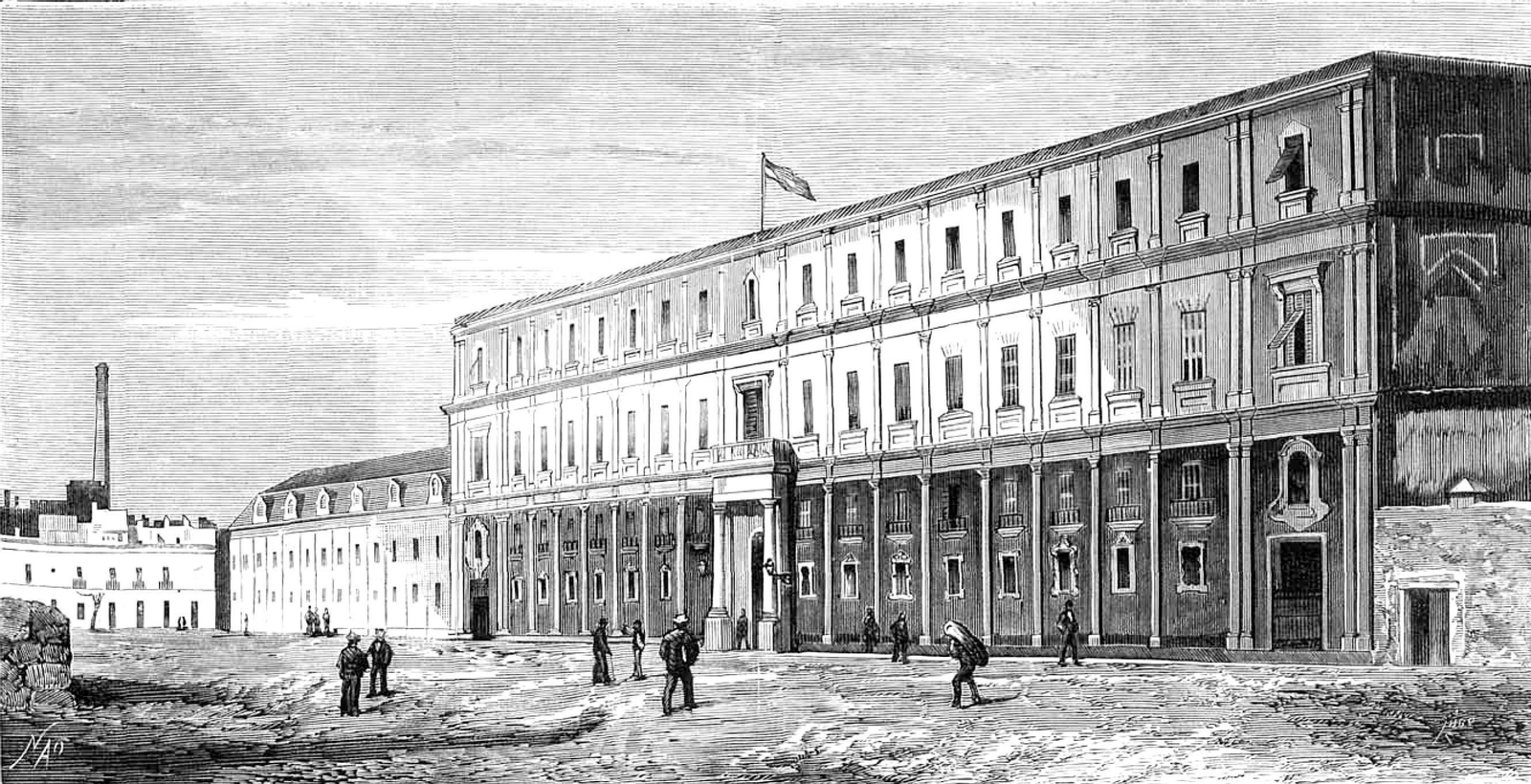 Fachada del Hospicio Provincial en 1879, antes de la Exposición Regional.