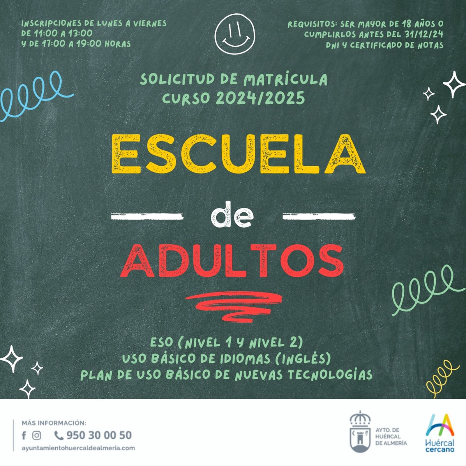 Cartel de la escuela para adultos de Huércal de Almería