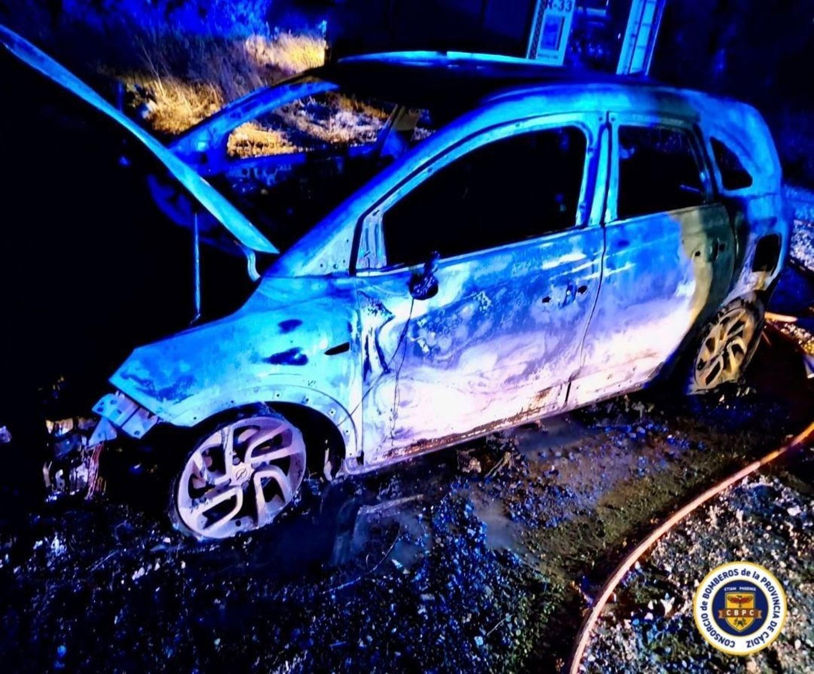 Un coche quedó calcinado en la noche del domingo en la carretera de Medina.