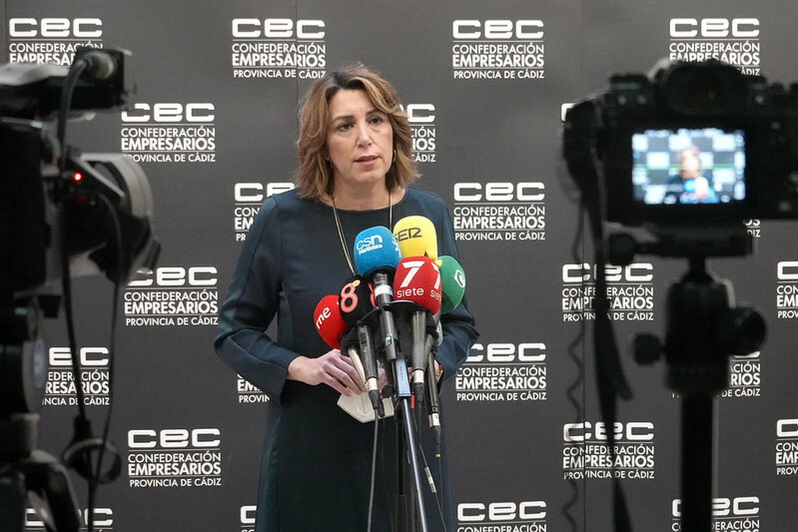 Susana Díaz, este jueves tras su reunión con representantes de Horeca.