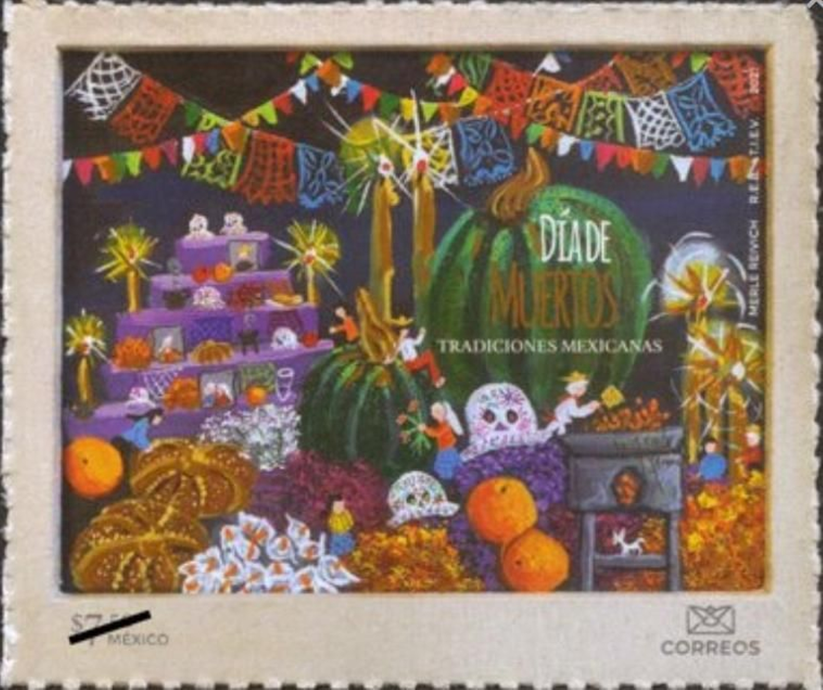 La cultura mejicana del Día de los Muertos, en un sello.