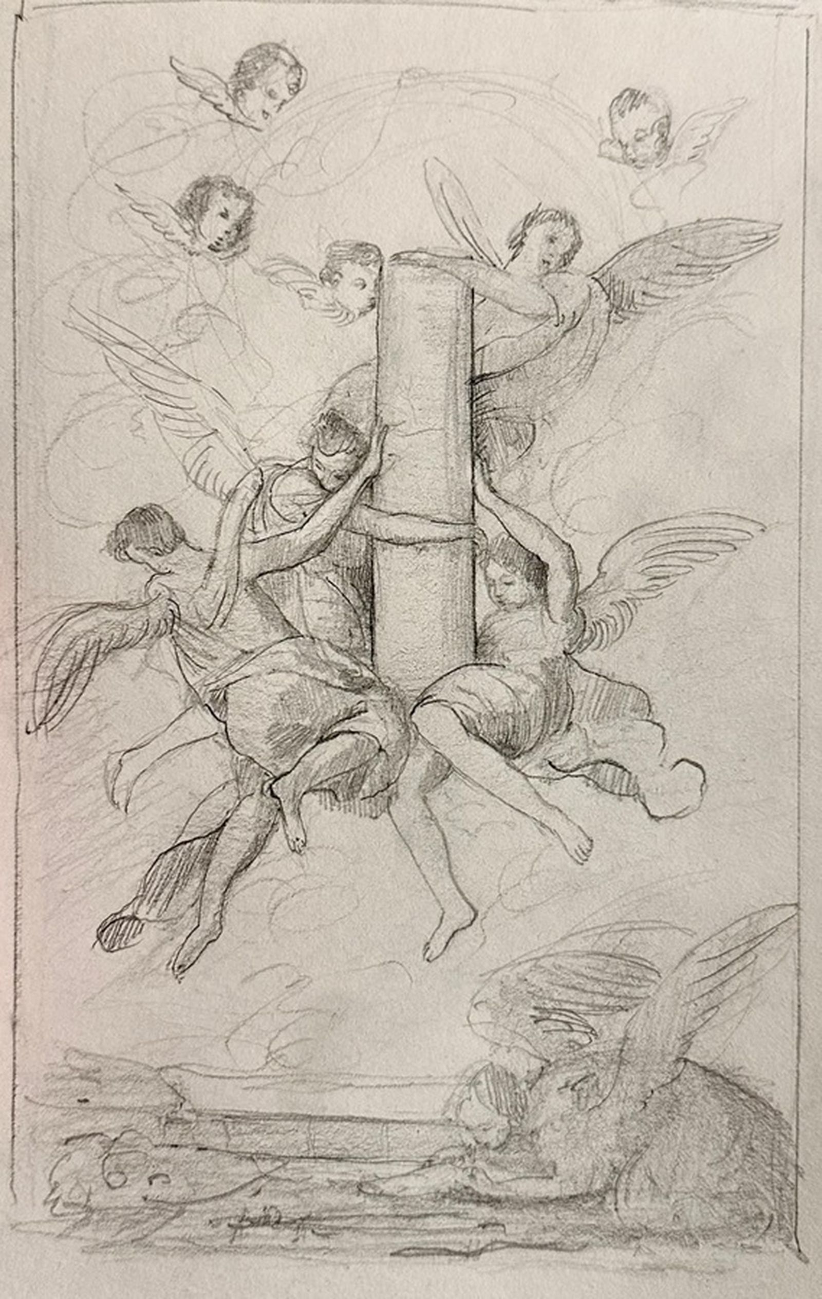 El boceto del lienzo alegórico de la glorificación de las Columnas y Azotes, que pintará Andrés Carrasco.