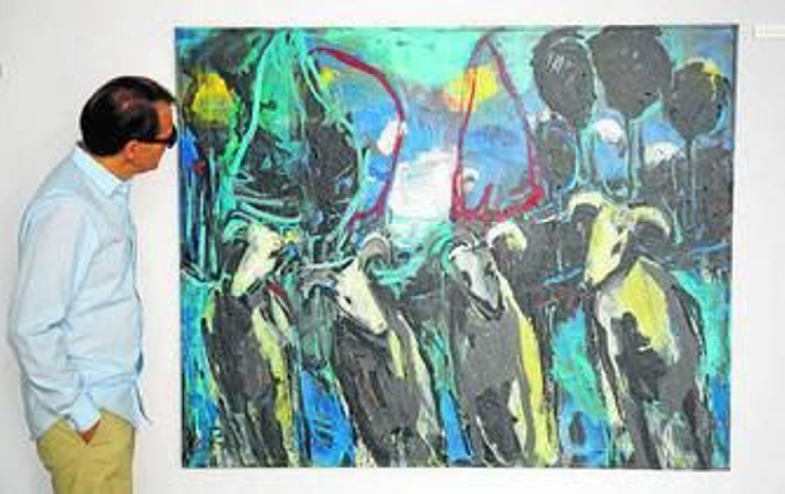 Carneros en una pintura de Jorge Rando.