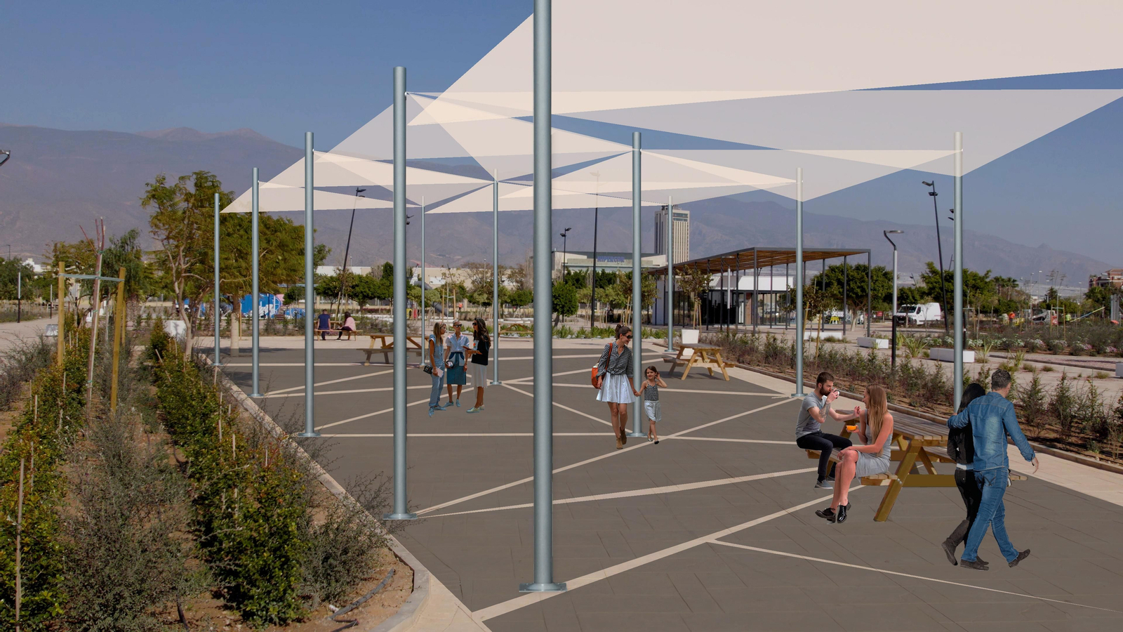 Recreación gráfica de los espacios de sombra con los que contará el Parque San José tras los trabajos.