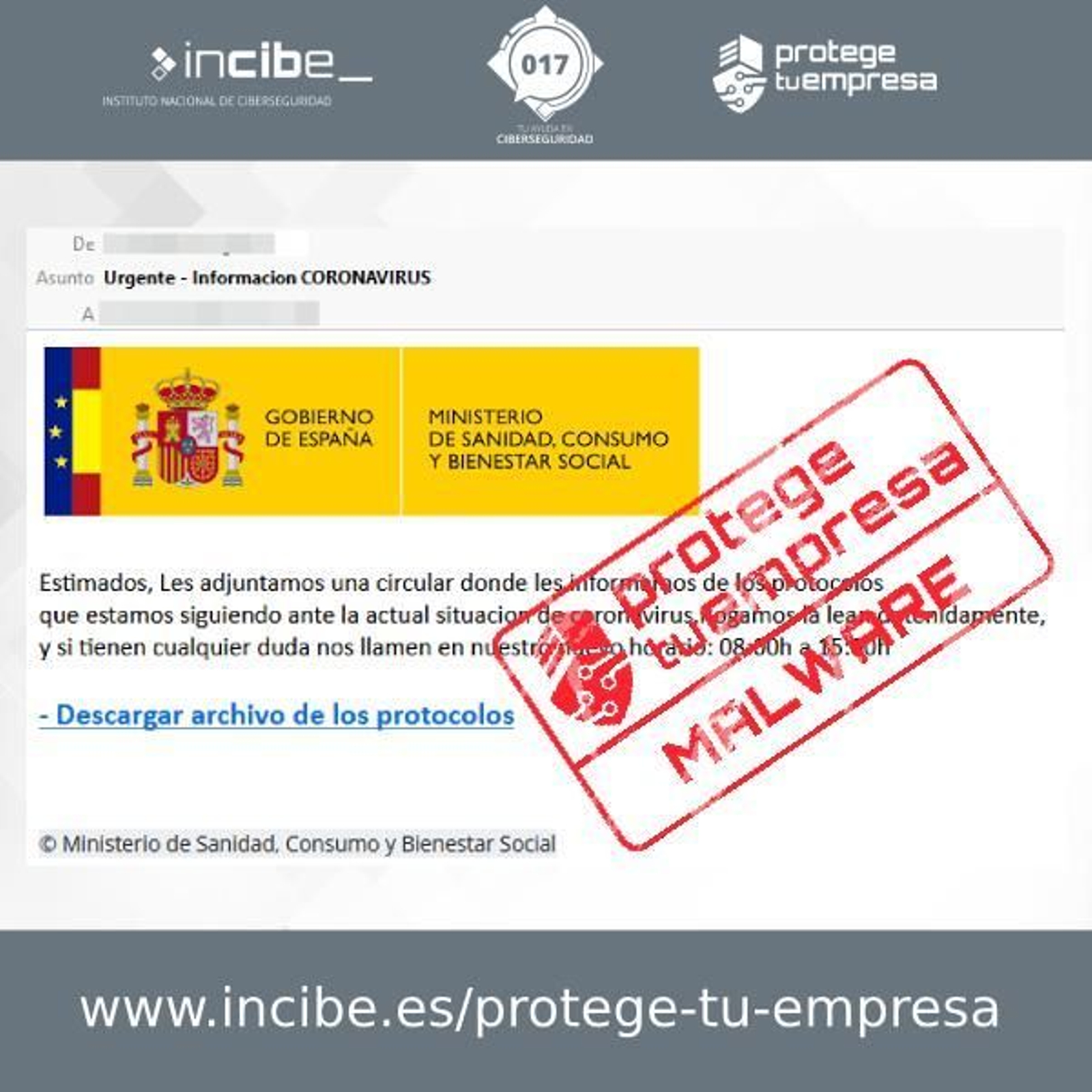 Alertan de correos maliciosos que suplantan la identidad del Ministerio de Sanidad