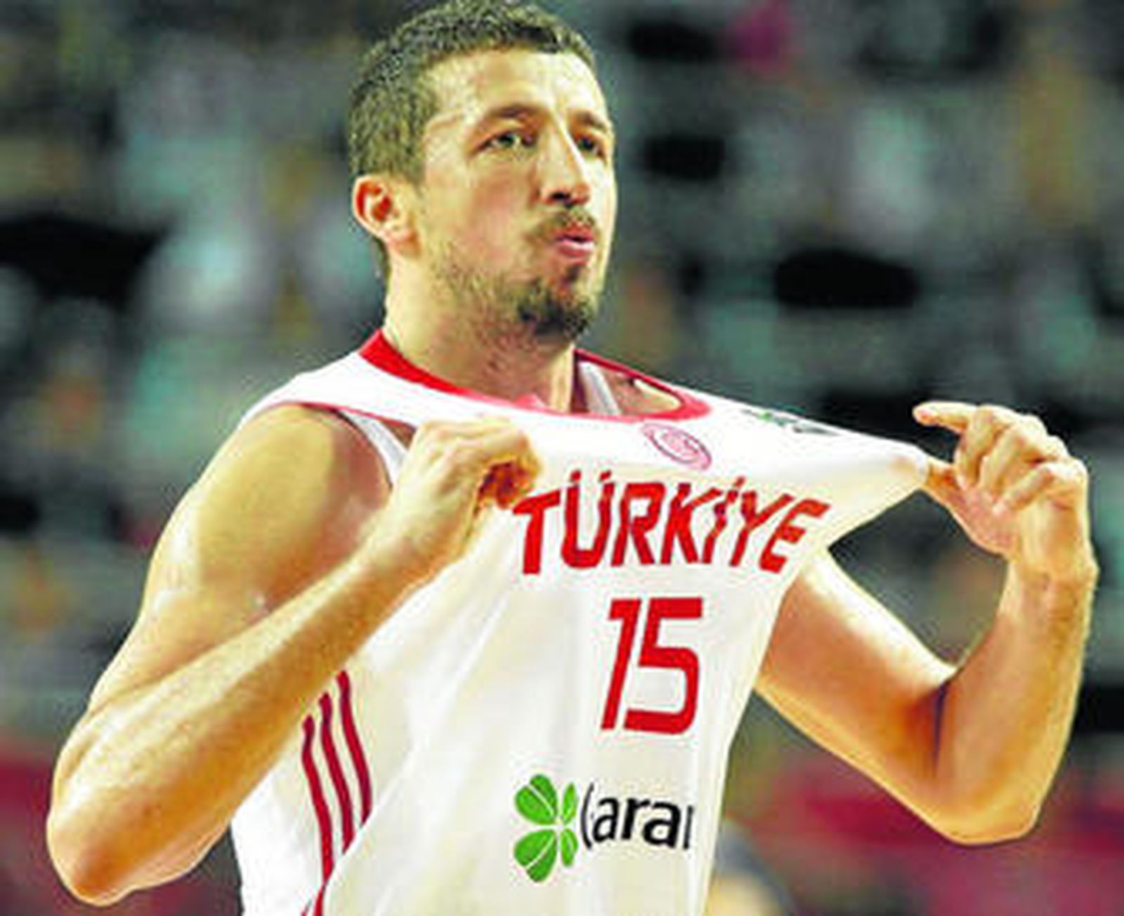Hedo Turkoglu celebra una canasta en la final del Mundial.
