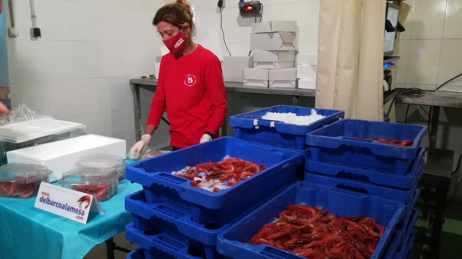 Comercialización de gamba roja a través de Del barco a la mesa, la tienda online de los pescadores de la capital