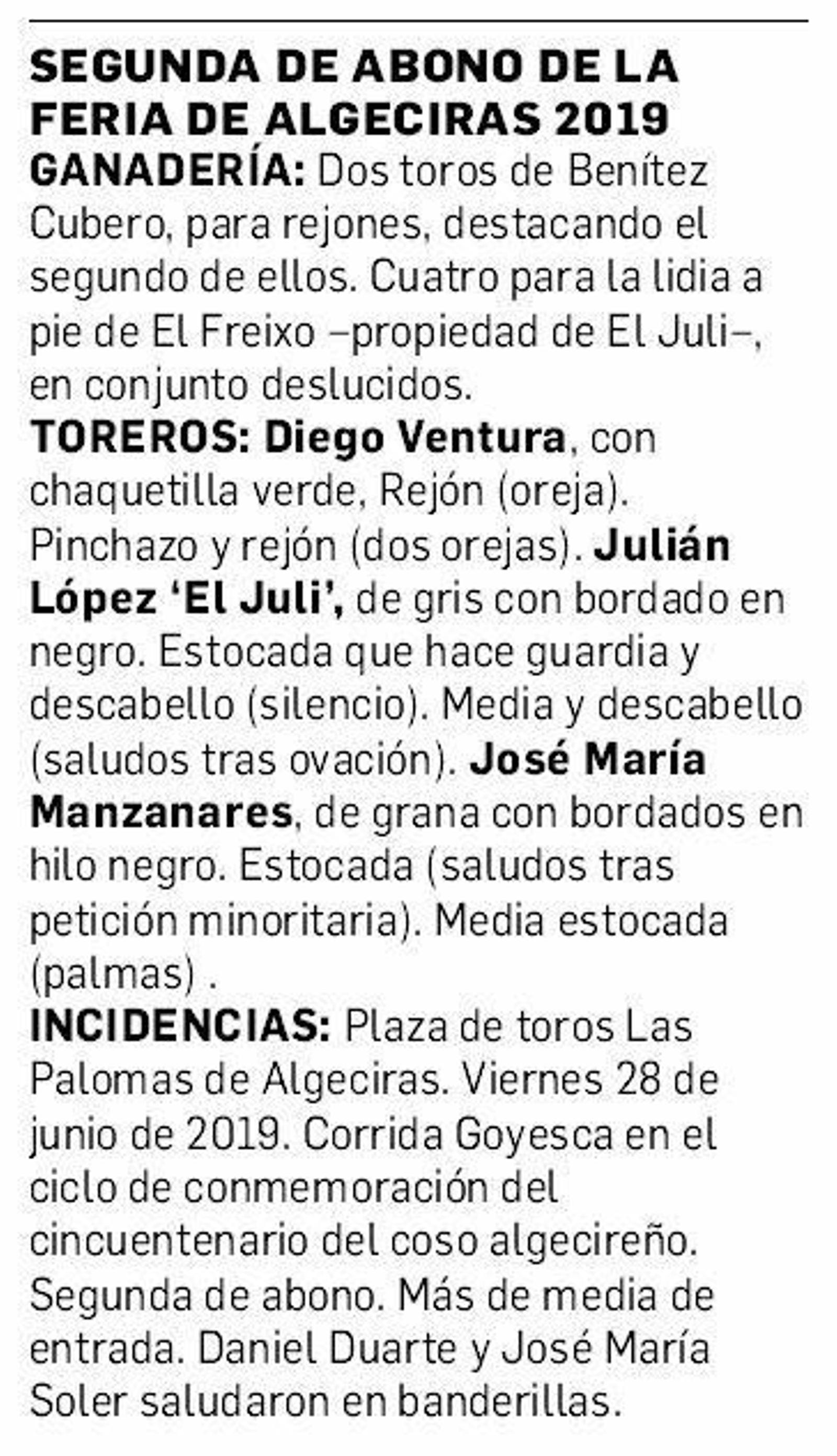 Ficha de la segunda de abono en Algeciras.