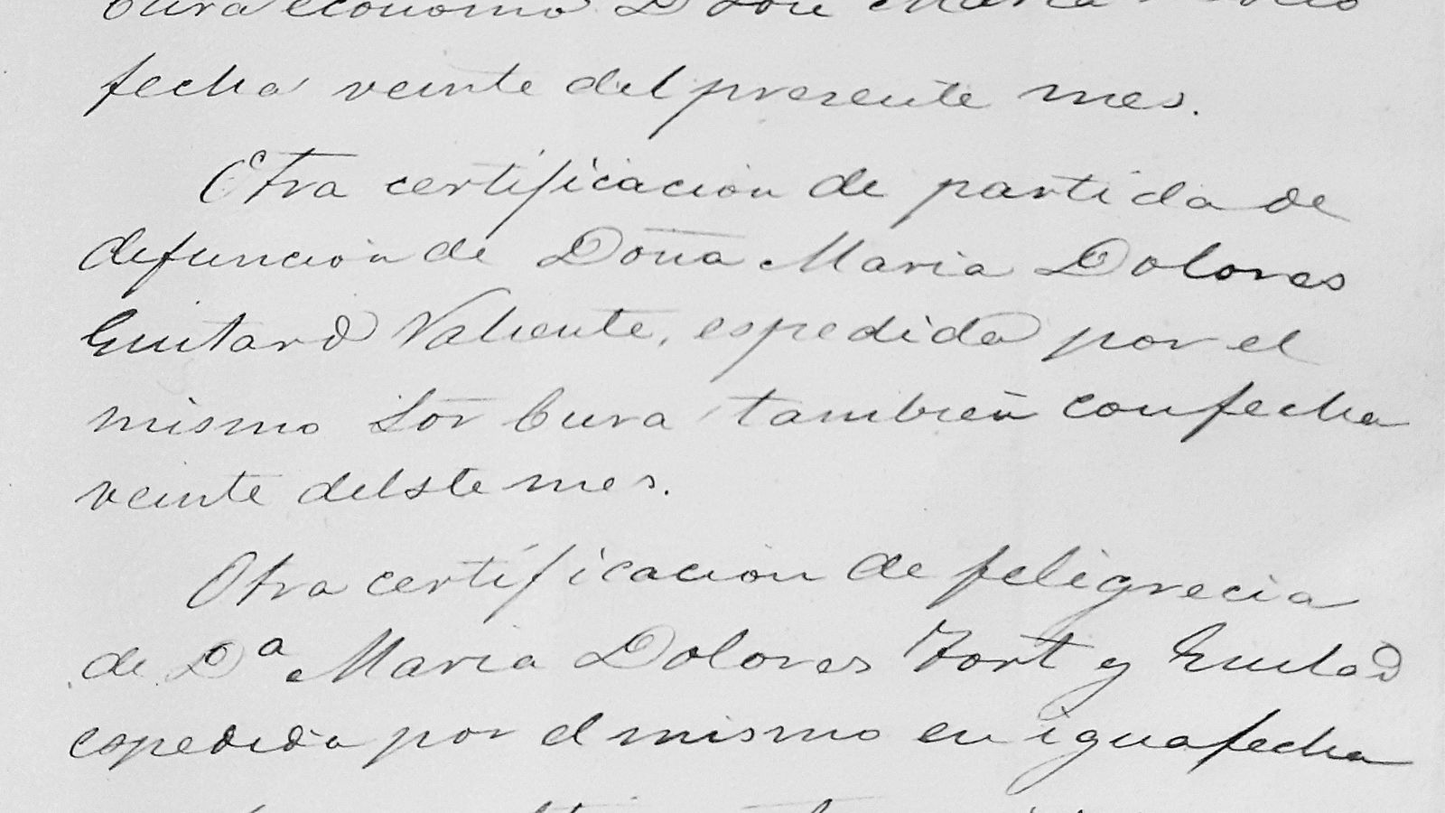Certificaciones incluidas en el expediente matrimonial de Dolores Fort