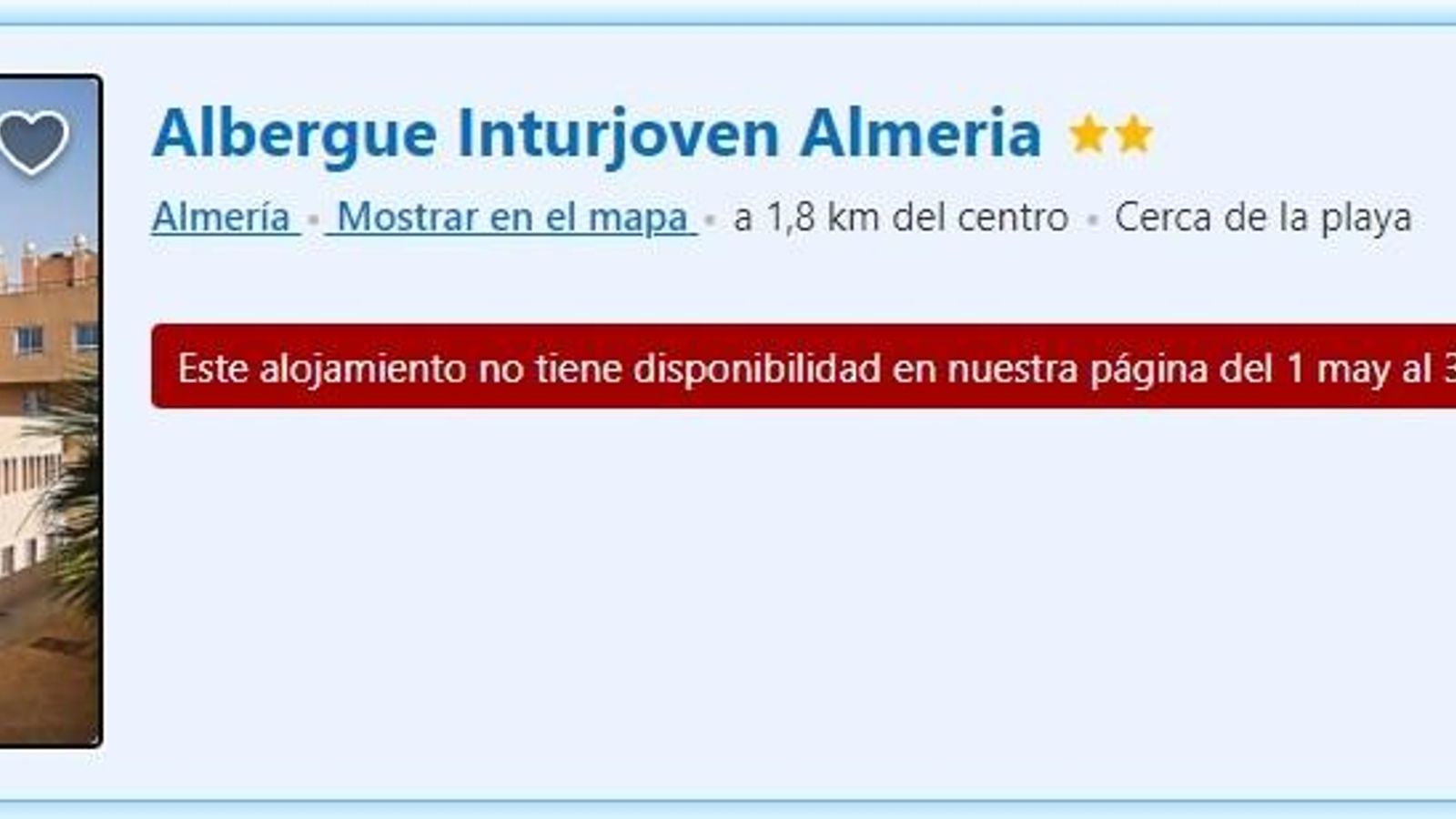 La plataforma Booking ha dejado de comercializar las habitaciones del Albergue Juvenil