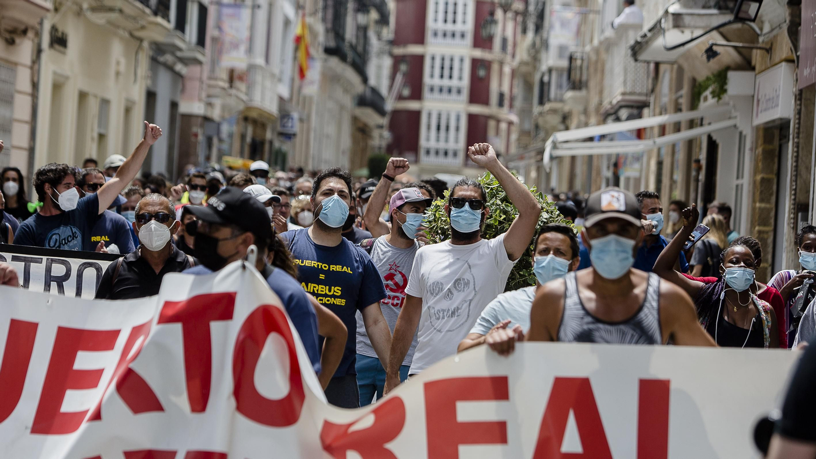 Manifestación contra el cierre de Airbus en Cádiz.