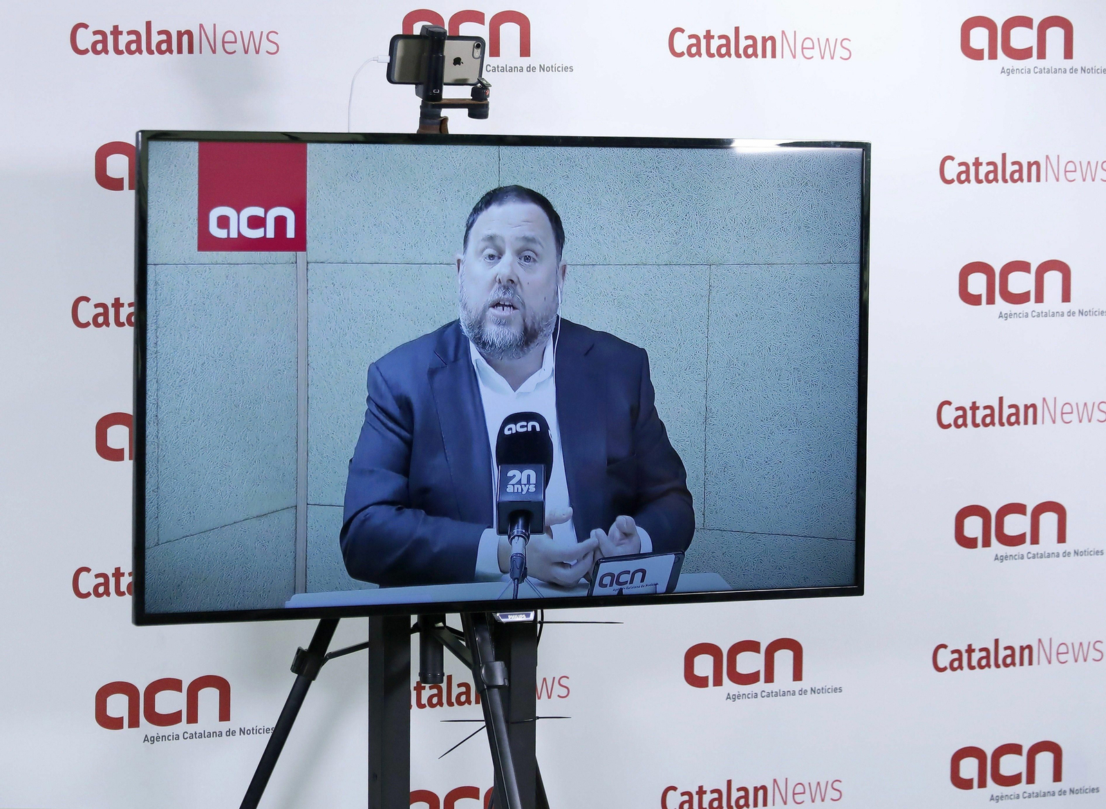 Oriol Junqueras, enun acto electoral por videoconferencia desde la cárcel antes del 28-A. Oriol Junqueras, enun acto electoral por videoconferencia desde la cárcel antes del 28-A.