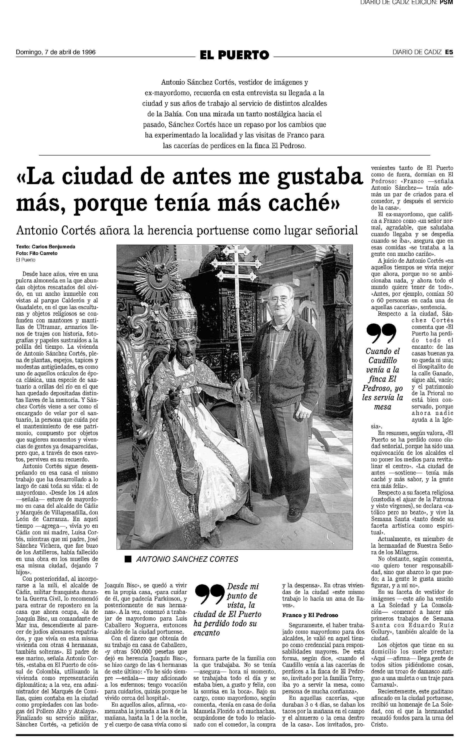 Una entrevista realizada en 1996 con Antonio Sánchez Cortés.