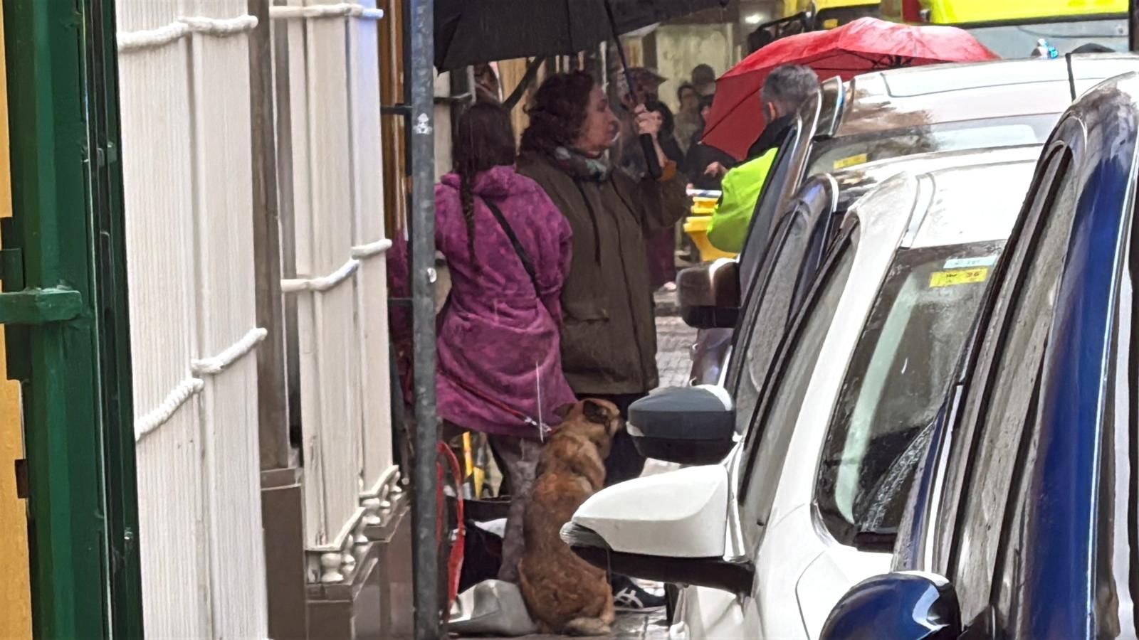 Belén de la Cuadra, junto a una mujer y un perro que salieron de la casa derrumbada en la calle Naranjas.